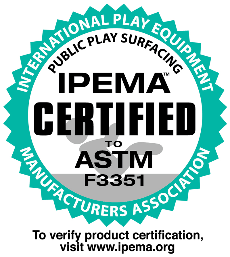 IPEMA certification logo for ASTM F3351 playground surfacing compliance.